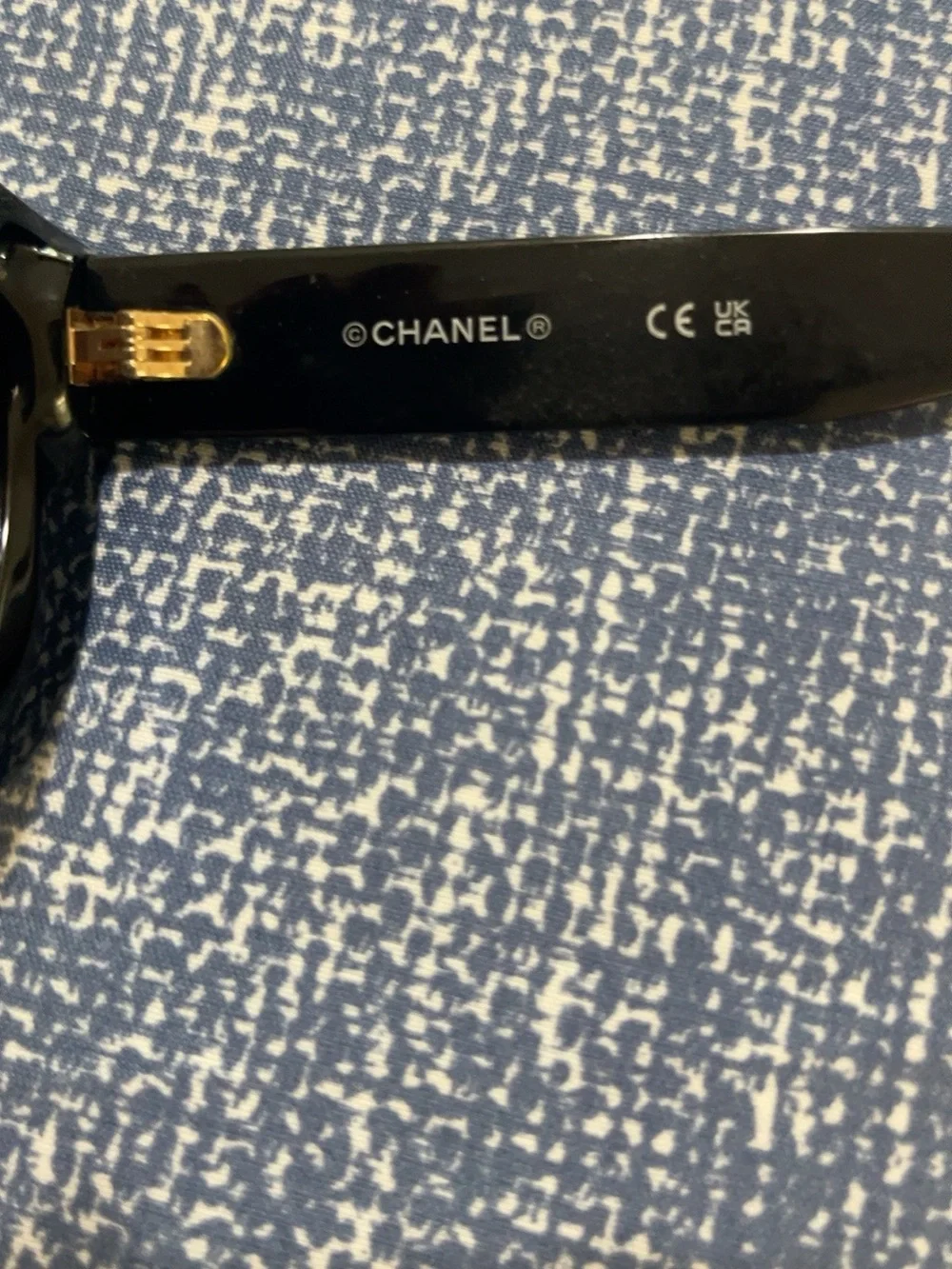 Authentic CHANEL 71668A Crystal Logo Cat Eye Sunglasses Black Gold